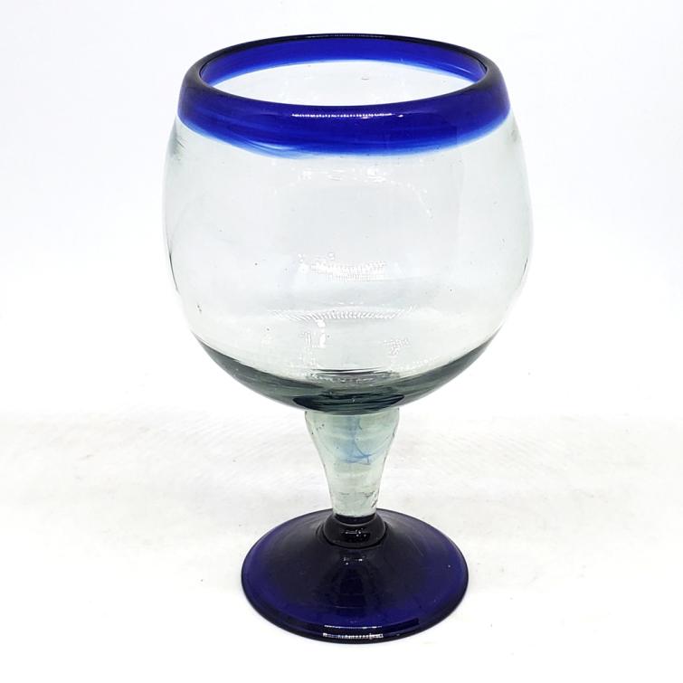 New Items / Cobalt Blue Rim 24 oz Shrimp Cocktail Chabela Glasses (set of 6) / These 'Chabela' glasses are used all over Mexican beaches to serve cold shrimp cocktail or Micheladas. Their name comes from a woman named Chabela, whose exhuberant curves were similar to those in the glass.